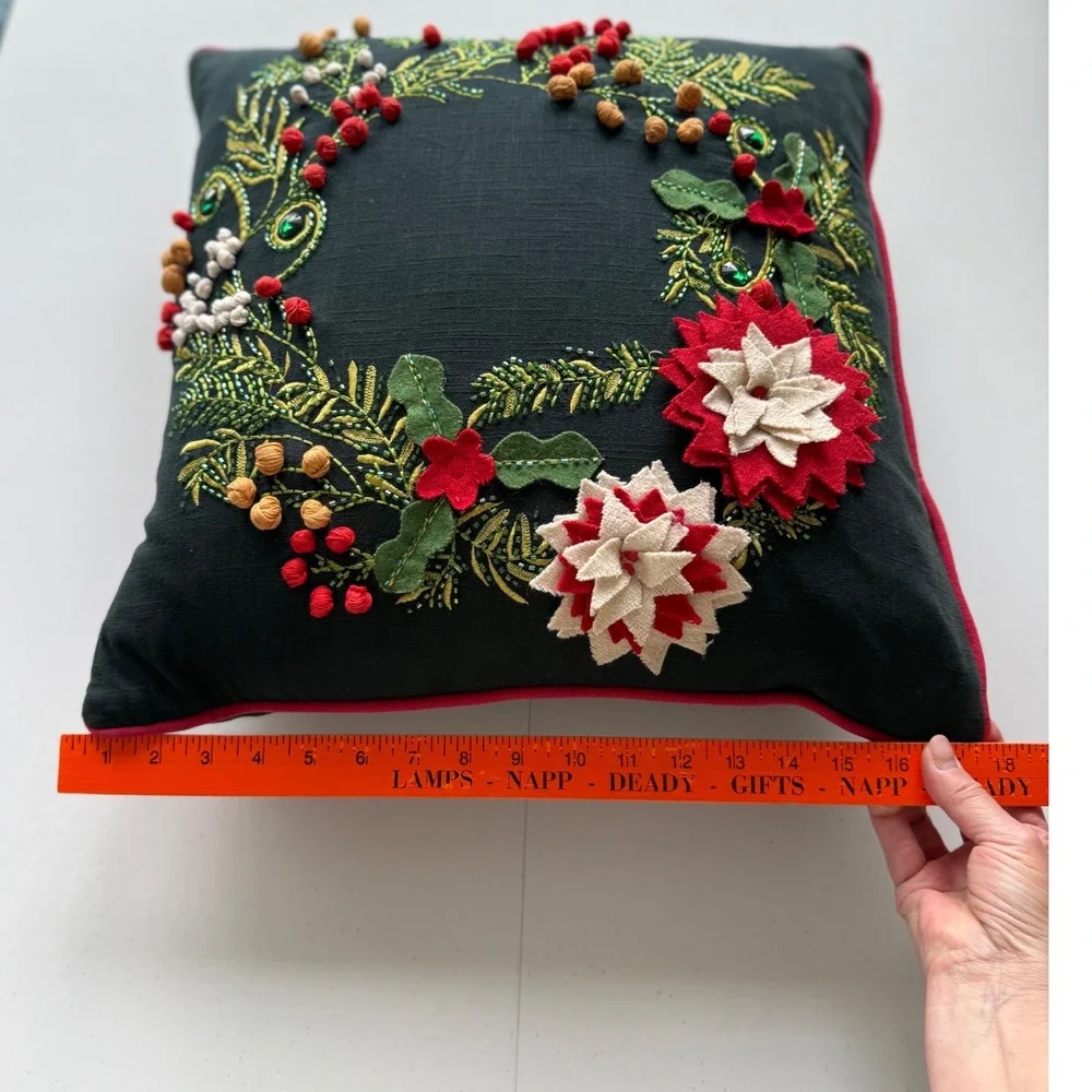 Christmas 3D Holly Wreath Accent Pillow 18